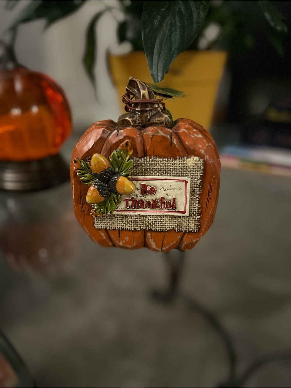 Be Thankful Orange Pumpkin Décor Accent